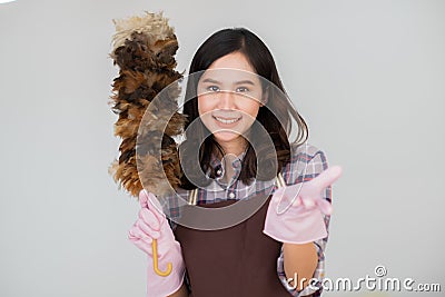 Asian woman cleaning home Stock Photo