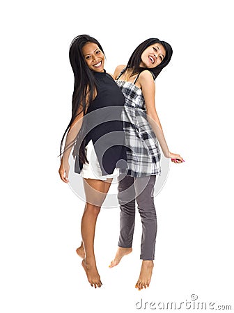 Young asians jumping for joy Stock Photo