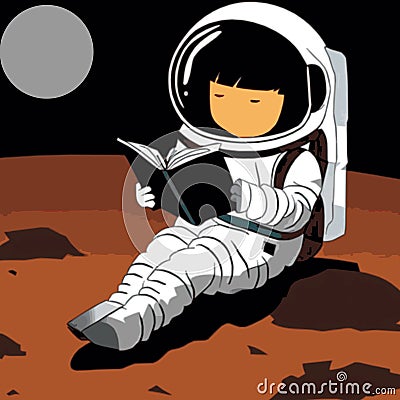 Young astronaut read book in outer space vector graphic Stock Photo