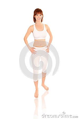 Young athletic woman in white sportswear Stock Photo