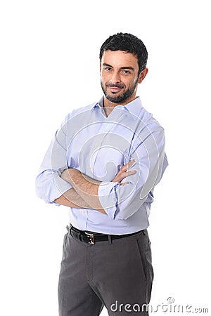 Young attractive business man standing in corporate portrait iso Stock Photo