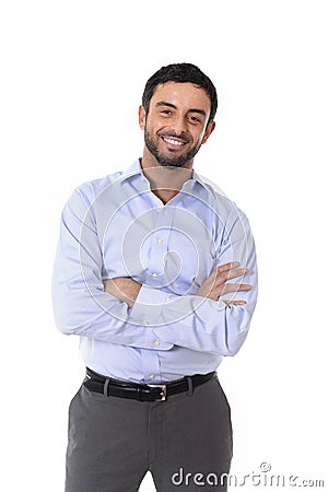 Young attractive business man standing in corporate portrait isolated on white background Stock Photo