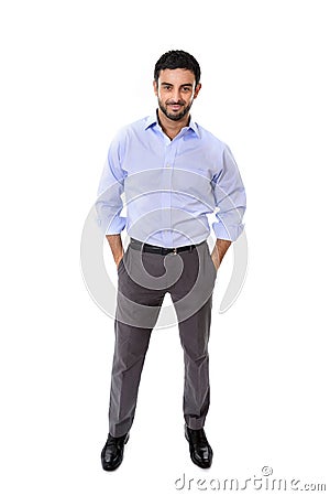 Young attractive business man standing in corporate portrait isolated on white background Stock Photo