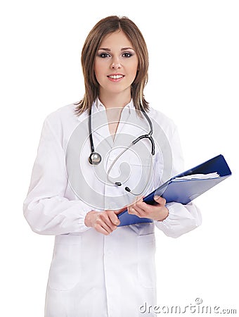 Young attractive doctor isolated over white Stock Photo