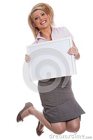 Young attractive girl holding empty message board Stock Photo