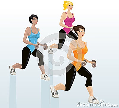 Young attractive girls exercising Vector Illustration