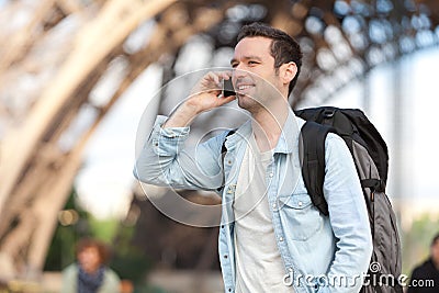 Young attractive tourist phoning in Paris Stock Photo