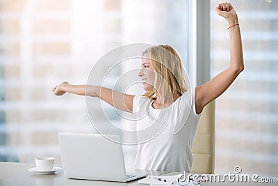 Young attractive woman stretching at office desk Cartoon Illustration