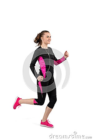 Young attractive women in sports suits do morning jog Stock Photo