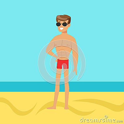 Young attractive young man on a tropical beach Vector Illustration