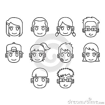 young avatar icon set Vector Illustration