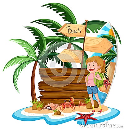 A Young Backpacker on The Island Vector Illustration