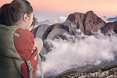 Young backpacker travel and take picture Stock Photo