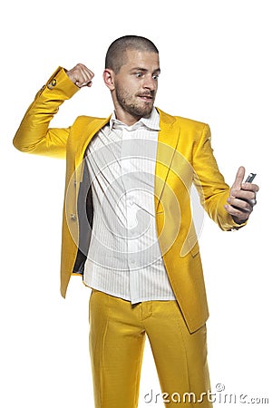 Young bad politician, business man isolated on the background Stock Photo