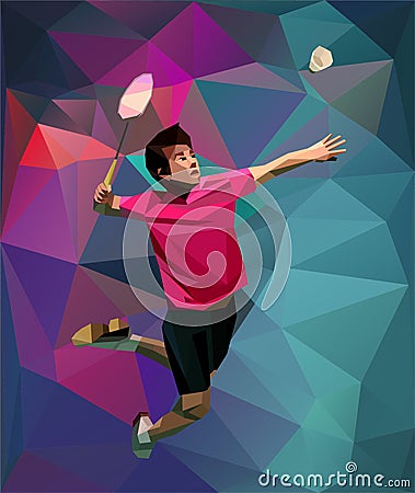 Young badminton player during smash Vector Illustration