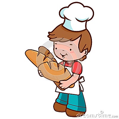 Young baker boy holding loaves of bread. Vector illustration Vector Illustration