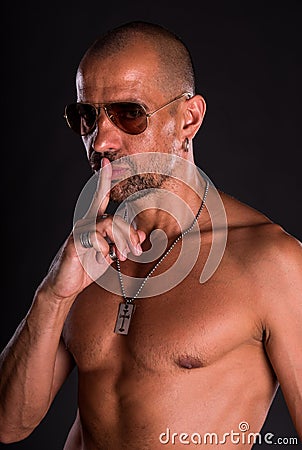 Young bald handsome man Stock Photo