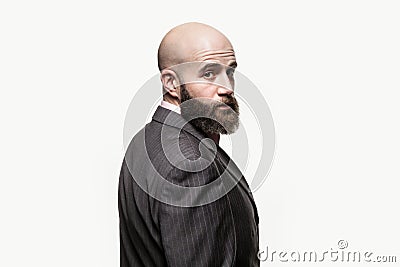 Young bald man with a beard Stock Photo