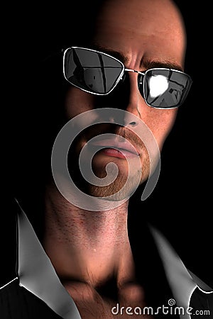 Young Bald Man With Sunglasses Stock Photo