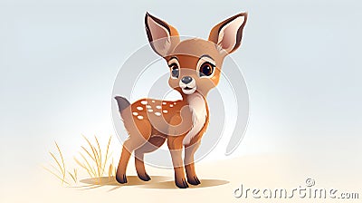 Young bambi deer, roe deer, beautiful, light brown with white spots, cartoon Stock Photo