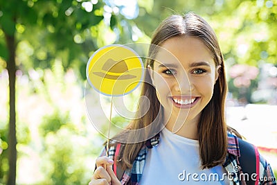 Young beaming entrepreneur using technique of thinking Stock Photo