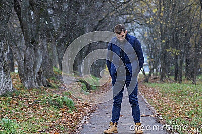 Young beard man in an autumn Stock Photo