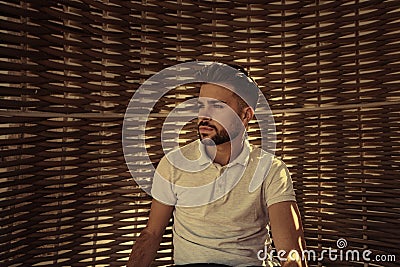 Young beard man relaxed in a beach Stock Photo