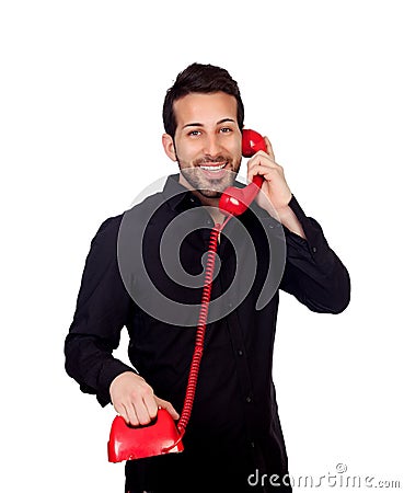 Young bearded businessman at phone Stock Photo