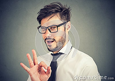 Ironic man showing OK gesture Stock Photo