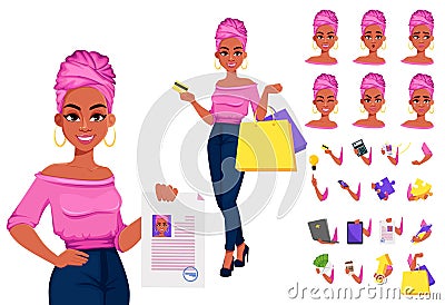 Young beautiful African American business woman Vector Illustration