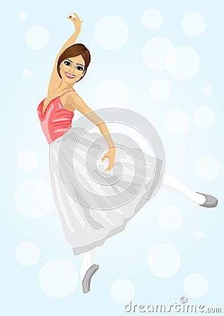 Young beautiful ballerina posing and dancing on blue bokeh background Vector Illustration