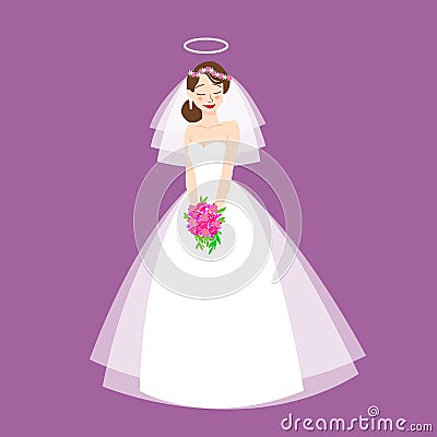 Young beautiful bride is in an elegant wedding dress. Vector illustration for your design.Invitation, greeting card Vector Illustration