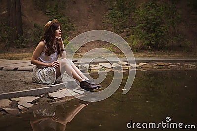 Young beautiful caucasian white brunette woman with curly hairst Stock Photo