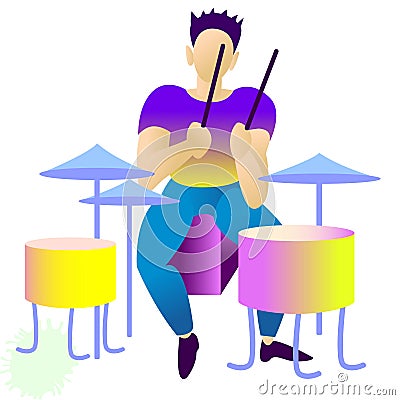 Young beautiful drummer. isolated vector illustration.rendy flat rock stars, pop, jazz, characters. Flat character cartoon Cartoon Illustration