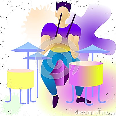 Young beautiful drummer. isolated vector illustration.rendy flat rock stars, pop, jazz, characters. Flat character cartoon Cartoon Illustration