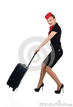 Young beautiful flight attendant Stock Photo