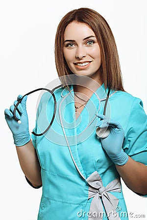 Young beautiful girl doctor with a stethoscope Stock Photo