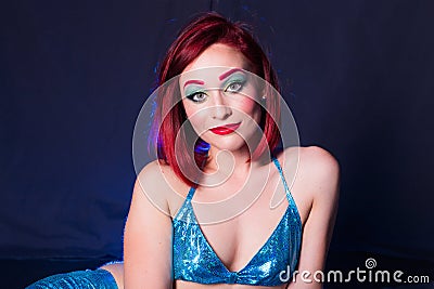 Young beautiful girl at the image of mermaid. Fairy tales, mythical characters and the underwater world. Stock Photo