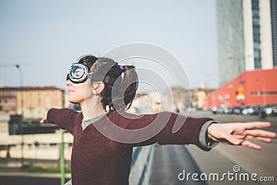 Young beautiful hipster woman success Stock Photo