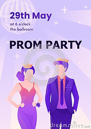 Young and beautiful prom king and queen colorful vector poster template Vector Illustration