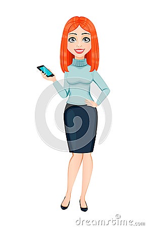 Young beautiful redhead business woman Vector Illustration