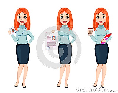 Young beautiful redhead business woman Vector Illustration