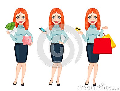 Young beautiful redhead business woman Vector Illustration