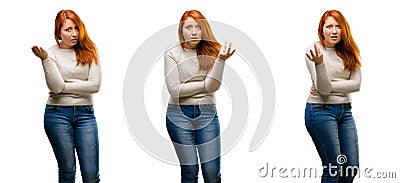 Young beautiful redhead woman isolated over white background Stock Photo