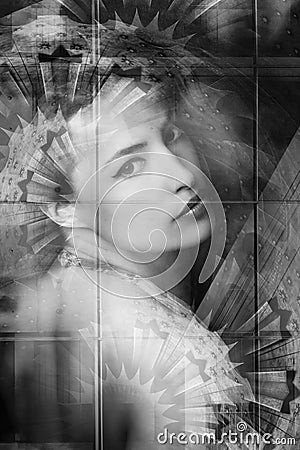 Young beautiful sensual woman portrait double exposure Stock Photo