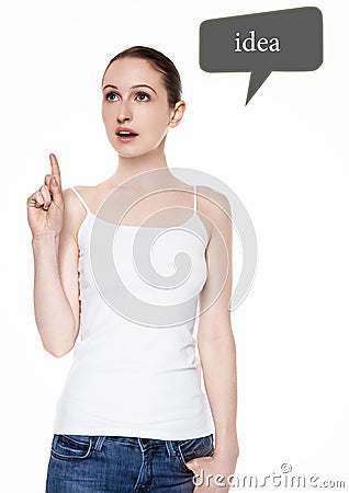 Young beautiful woman having idea surprise sign Stock Photo