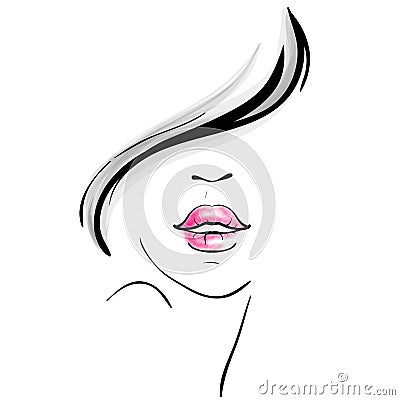 Young beautiful woman portrait sketch Vector Illustration