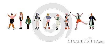 Young Beautiful Women of Different Appearances Set, Female Characters, Self Acceptance, Beauty Diversity, Body Positive Vector Illustration