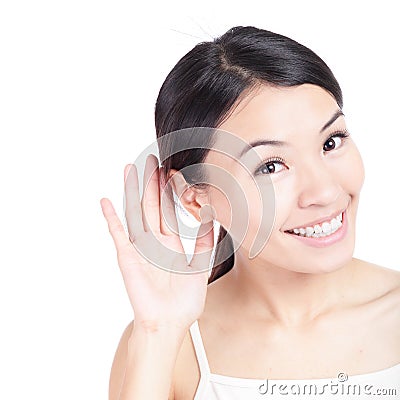 Young Beauty listen by ear Stock Photo