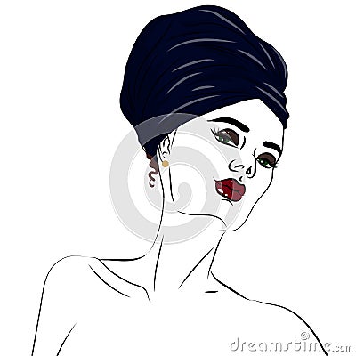 Young beauty woman portrait isolated on white. Cartoon Illustration